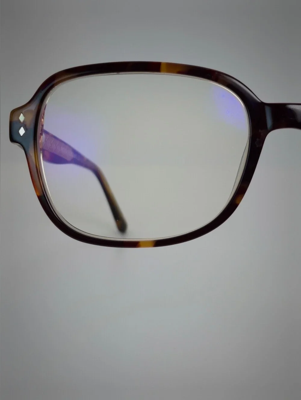 Patina. Tortoiseshell Square Frame Glasses. Mid Mount Temple.